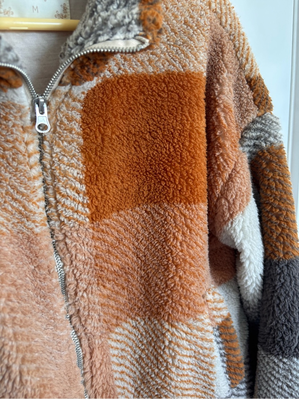 Altar’d State Cozy Sherpa Zip Jacket in Rust & Gray Plaid - Picture 2 of 4
